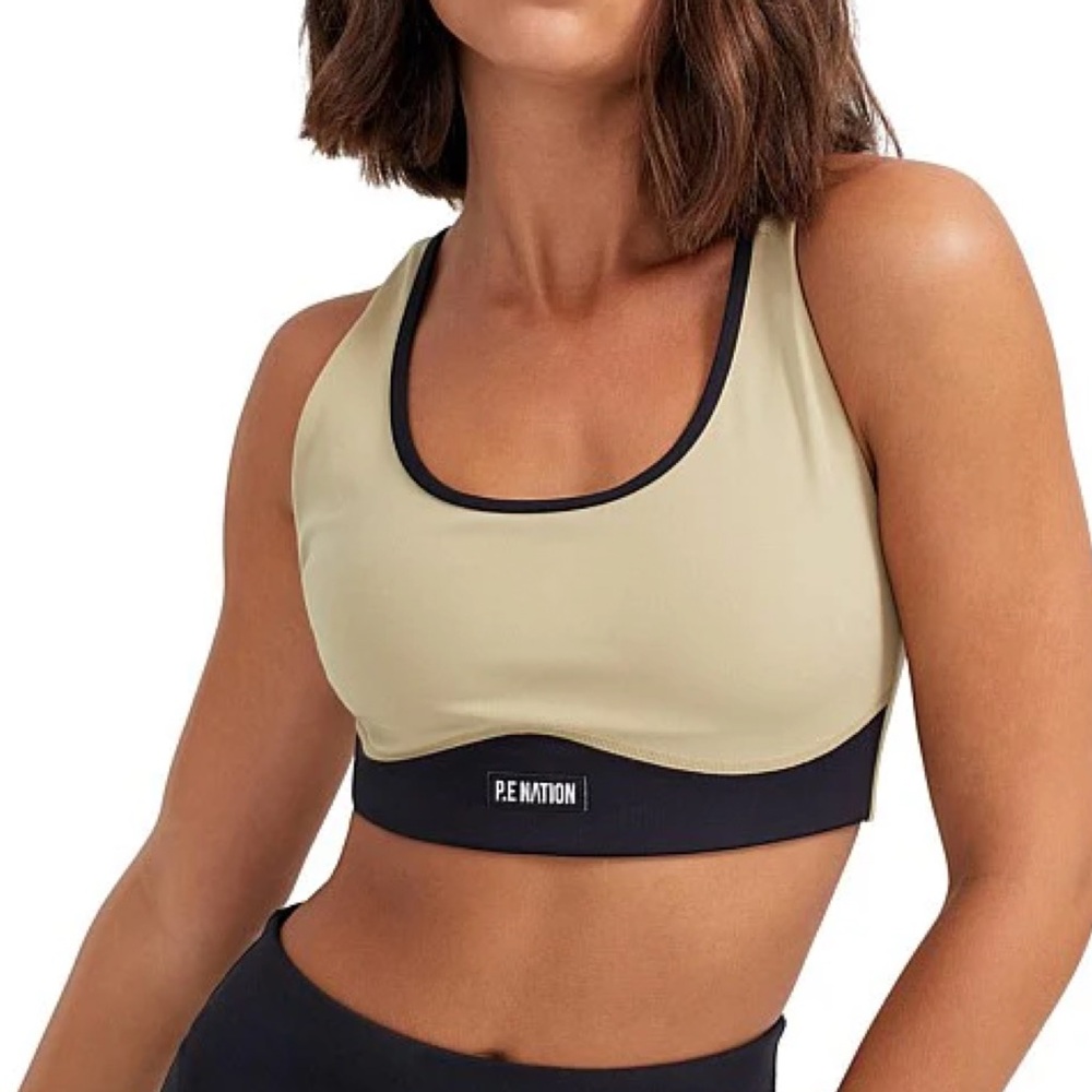 P.E NATION Double Team Recycled Stretch And Mesh Sports Bra - Green Colorblock